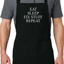 Apron Full-Length Repairman Mechanic Funny Dad Gift Eat Sleep Fix Stuff Repeat