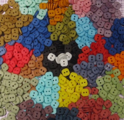 Hand Dyed 38'' Square BUTTONS, 2 Holes , Assorted Colors, Lots of 25, 50, 100