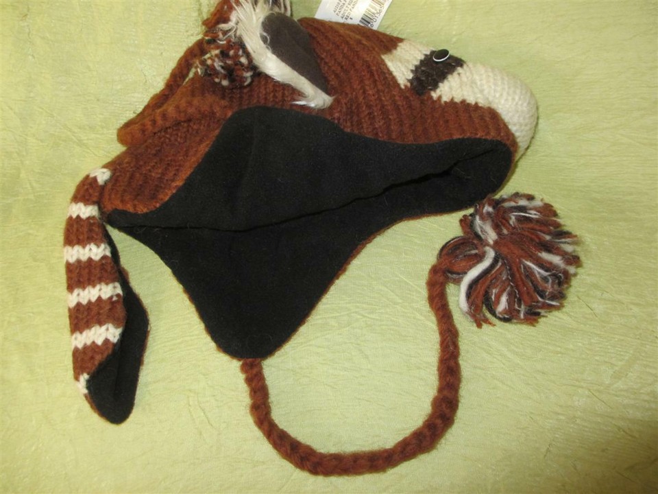 deLux RED PANDA HAT knit ADULT raccoon LINED Costume toque ski cap ...