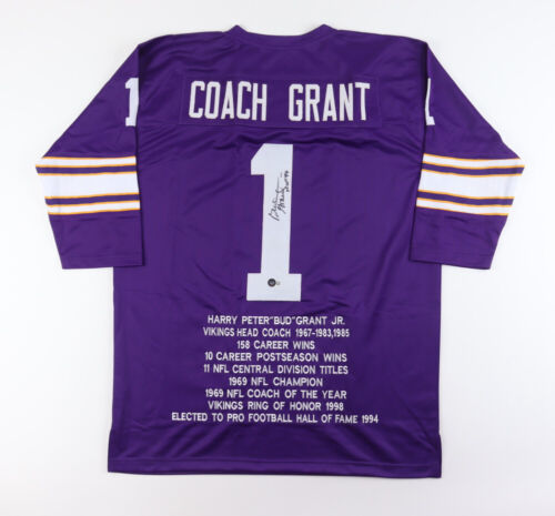 Bud Grant Signed & Inscribed Career Stat Jersey Beckett Minnesota Vikings - Picture 1 of 3
