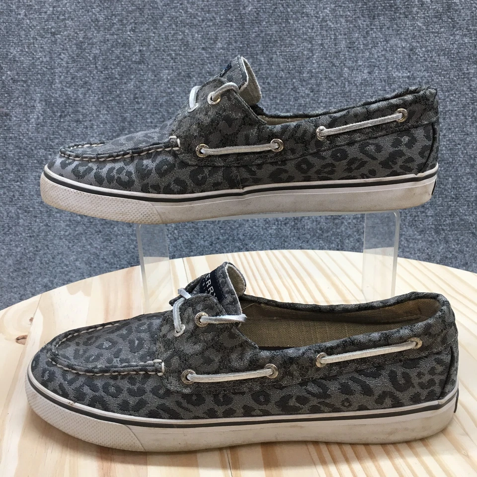 Sapatos femininos Sperry Top Sider 10 M barco leopardo com cadarço conforto tecido cinza - Imagem 3 de 4