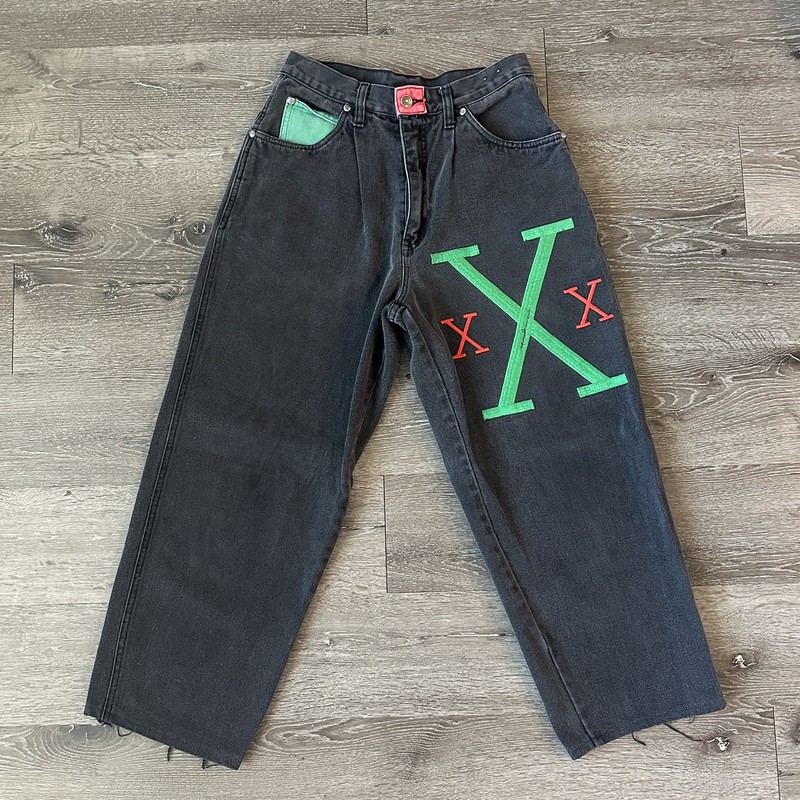 Rare Vintage Exhaust Denim Jeans 90’s Streetwear Green Red & Black Size 38