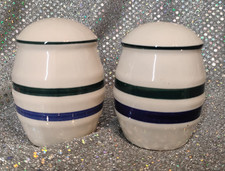 Country Elements Green & Blue Stripe Salt & Pepper Shakers Vintage