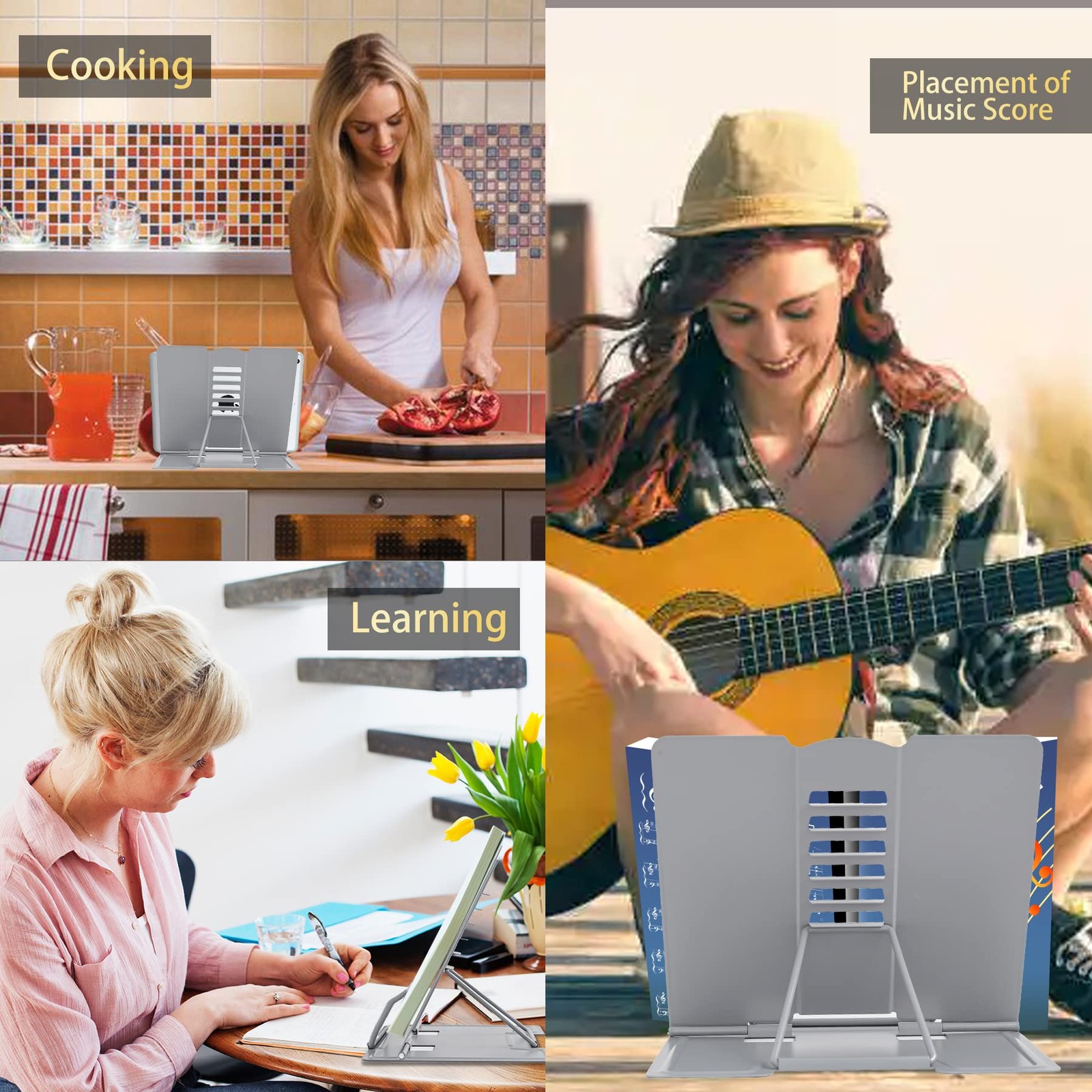 Metal Book Stand Adjustable Reading Holder for Cookbooks Textbooks Grey