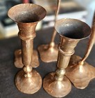 Hessel Studios Hand Hammered Copper Candlesticks & Bud Vases  Set of 5 Signed — photo 2