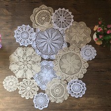 MINDPLUS Set of 14 Hand Crochet Doilies Cotton Crocheted Lace Doilies 4-10 In...