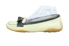 LL Bean Women's Cream Ivory Leather Vibram Sole Driving Bow Loafer Shoe Size 8 M