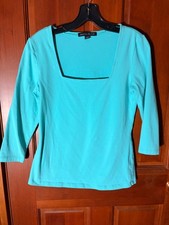 Teal Square Neck Cotton 3/4 Sleeve top