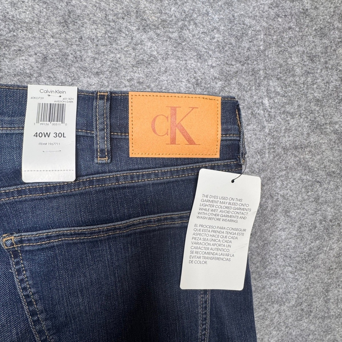 Calvin Klein Jeans Mens 40x30 Dark Wash Straight Leg Stretch Denim