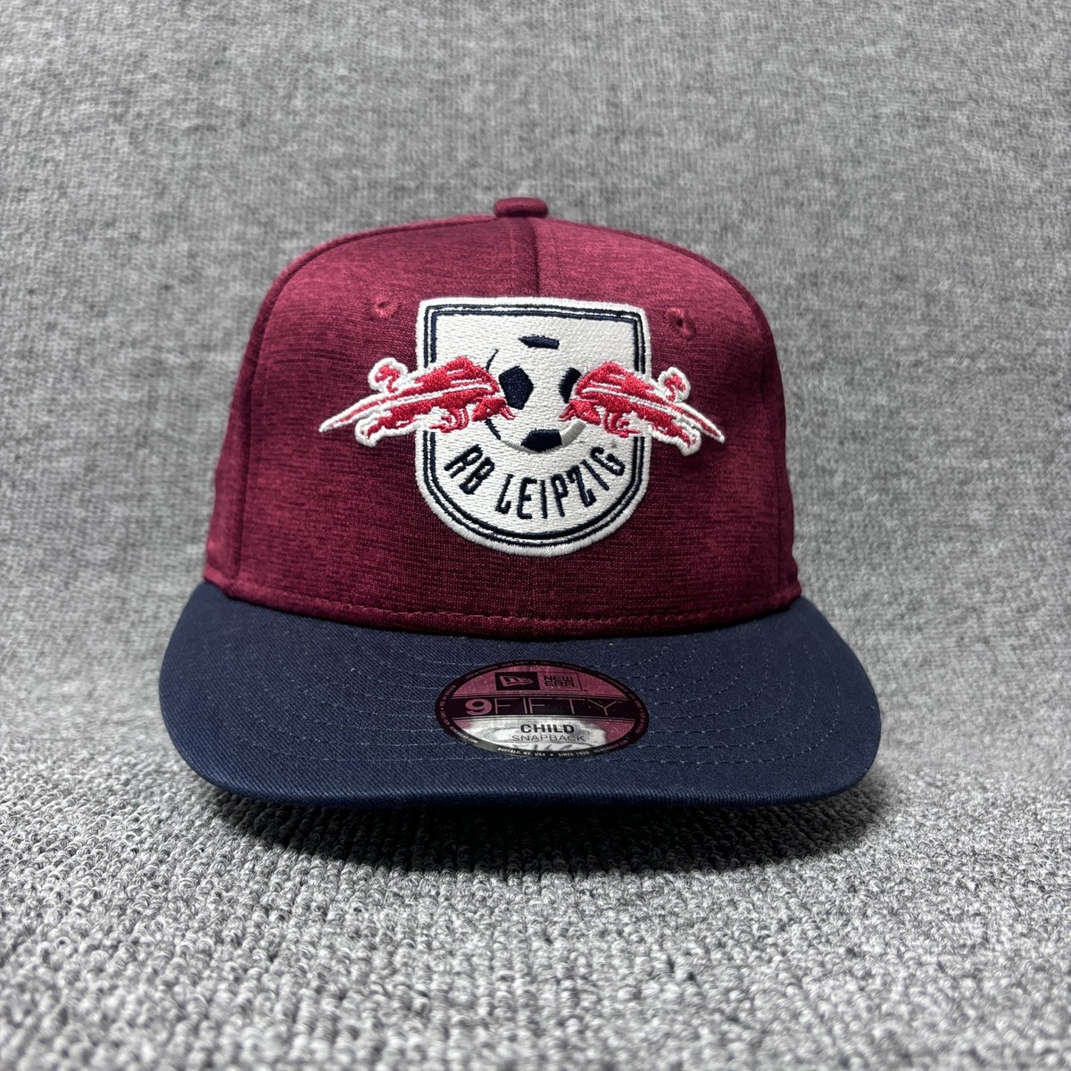 New Era RB Leipzig 9FIFTY Child Snapback Hat Maroon Navy Kids Soccer Cap