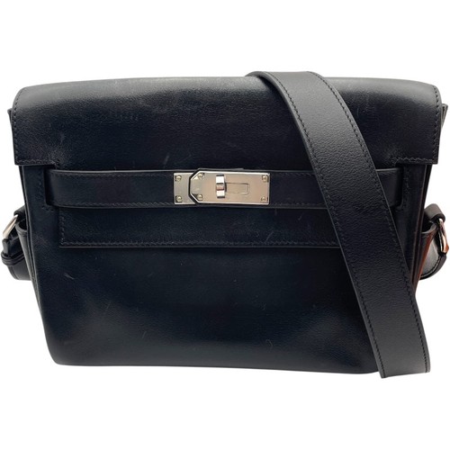 HERMES Kelly Messenger PM Black Shoulder Bag B Stamp #OKB413