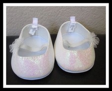 Build A Bear Workshop White Glitter Slip On Shoes with Tulle Flower