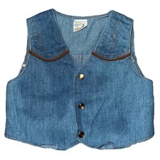 Vtg 70s 80s Toddler Time JC Penney Boho Western Denim Cowboy Pearl Snap Vest 2T