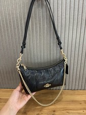 Coach Caitlin Shoulder Bag With Quilting CDZ88 Black Glazed Leather Chain Crossb