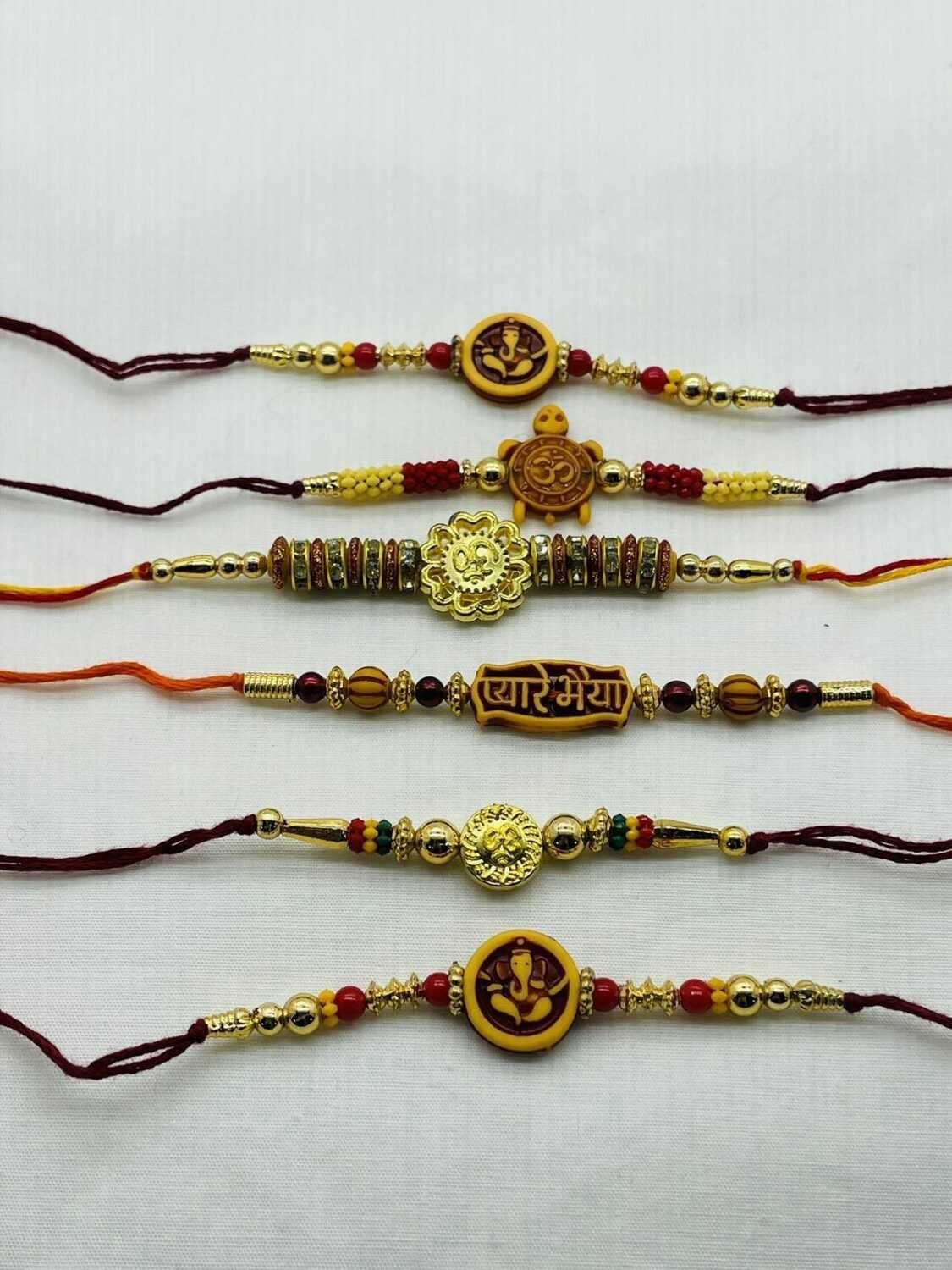 Set of 6 Rakhi with Different Design Rakhi Thread, Rakhi for Brother, Bhabhi — image 3