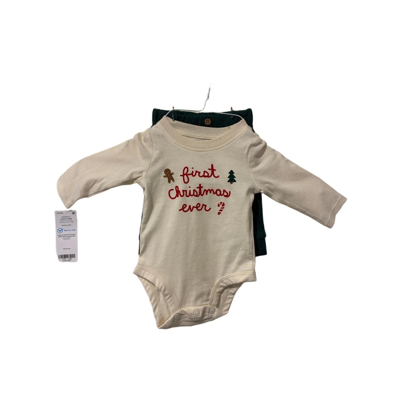 Carters Newborn Baby First Christmas Ever Long Sleeve Bodysuit Pants Set Green