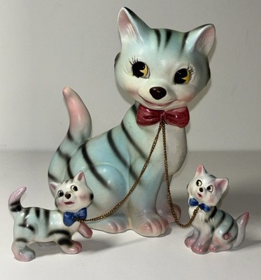 Vintage Lipper & Mann Anthropomorphic Mama Cat and 2 Kittens Figurines - Japan