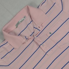 Criquet Organic Cotton Pocket Golf Polo Pink  Blue Stripes Mens Size Large