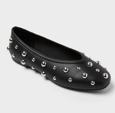 A New Day Black Studded Memory Foam Slip-On Flats Round Toe Synthetic 8