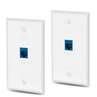 HuaHengHT cat6 Ethernet Wall Plate Outlet 1 Port RJ45 1 Cat6 2 Packs, blue