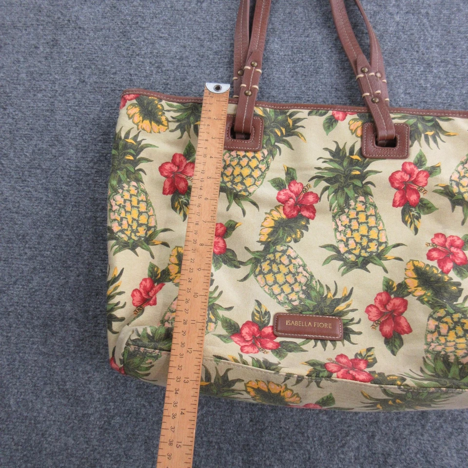Bolso de Mano Isabella Fiore Mujer Marrón Tostado Lona Cuero Borde Piña Floral Foto 4 de 4