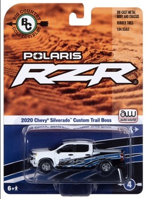 Auto World 1/64 2020 Chevy Silverado Custom Trail Boss Polaris RZR Neu