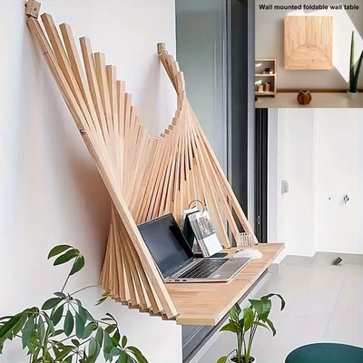 Folding Desk Wall Mounted Computer Desk Table Solid Wood Home office Decor US