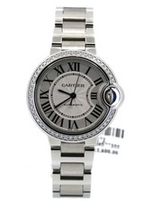 Cartier Ballon Bleu 33mm Automatic Original Diamond Bezel W4BB0023 New! Box/Card