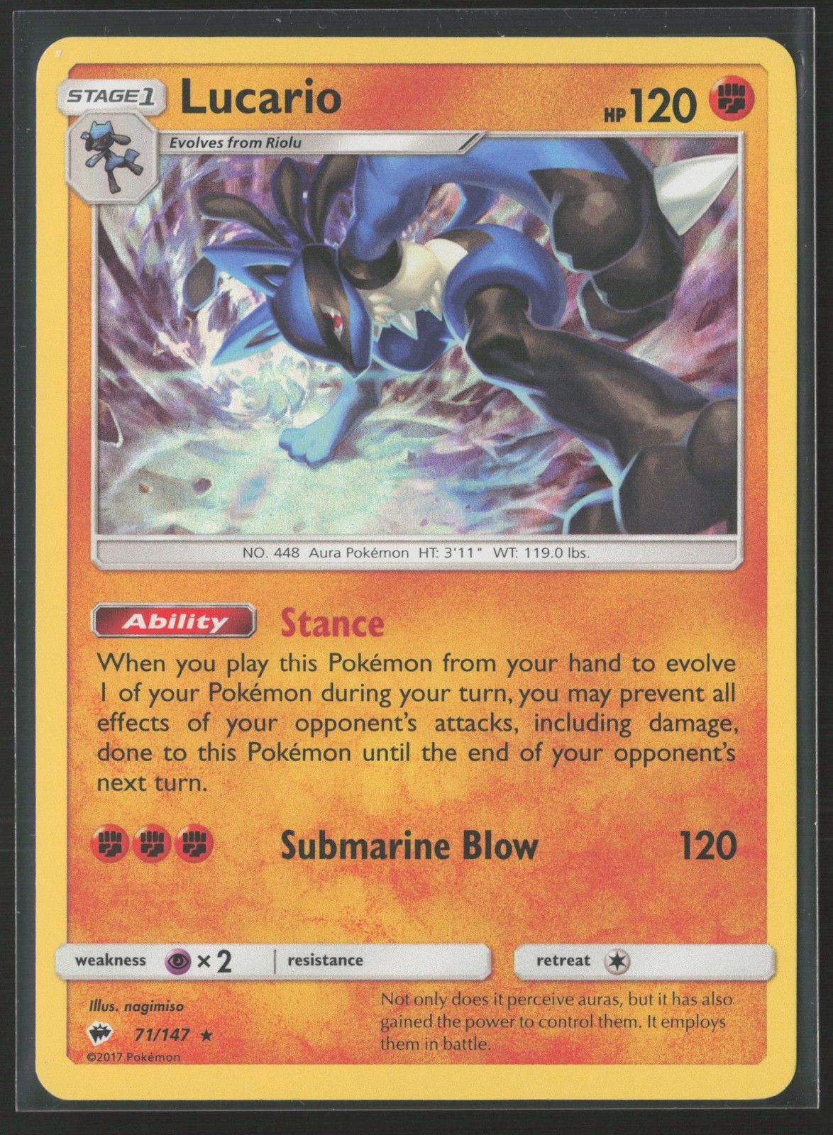 Lucario Holo Rare SM - Burning Shadows 71/147 LP Pokemon Card Holo