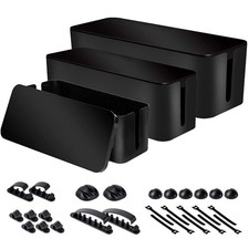 Cable Organizer Box Set of Three, Power Cover Cord Holder Surge 3 Pack, Black