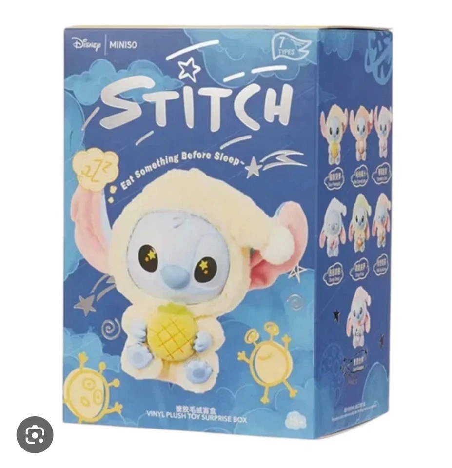 Juguete de peluche Miniso Stitch Eat Something Before Sleep serie Disney sellado en caja Foto 2 de 3
