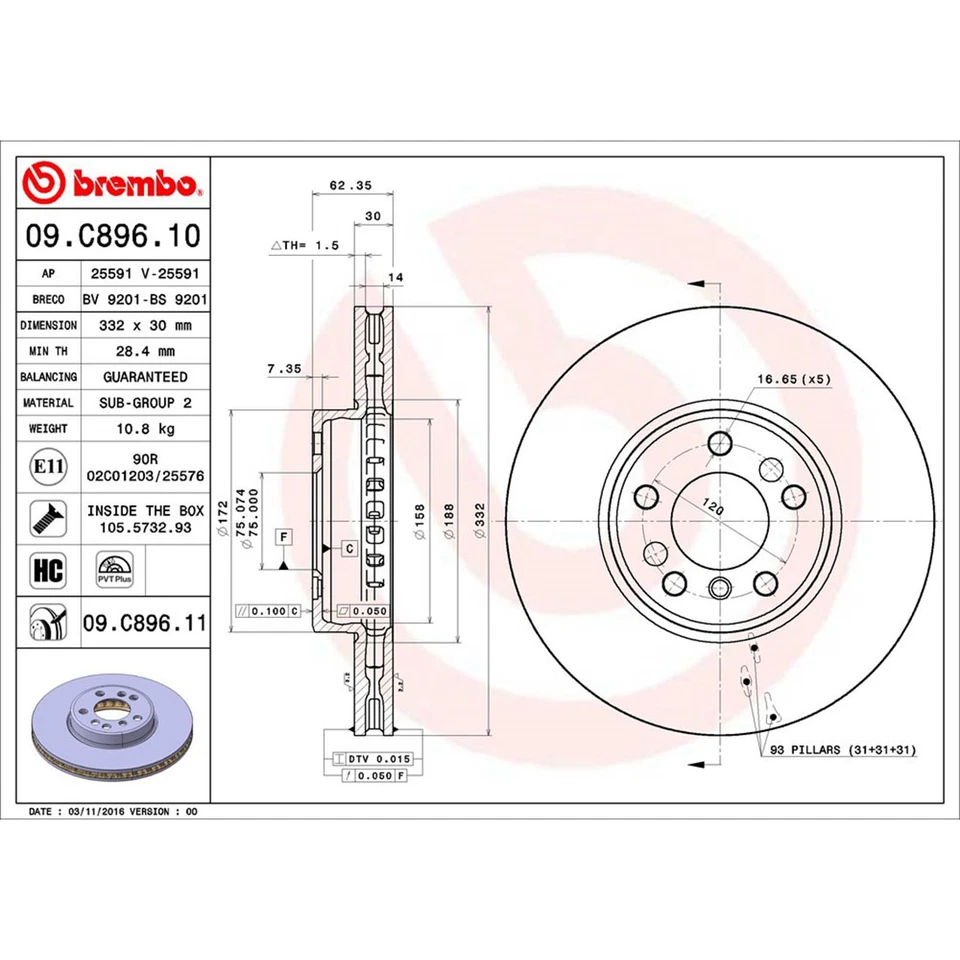 Brembo Prime Front Brake Rotors Brake Pads Kit For 2000-2006 BMW X5 - Image 2 of 4