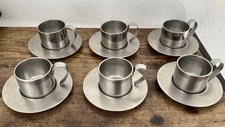 Vintage set Of 6 Stainless Steel 18/10 Espresso Coffee Cups & Saucers Italy