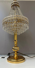 Montoro Spanish Lustre Empire Gilt Brass Crystal Chandelier 5 Lights Table Lamp