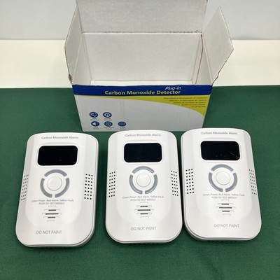Pack of 3 Plug In Carbon Monoxide Detector w/ Screen Display Test Button