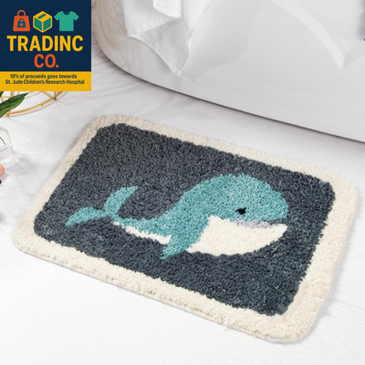 Whale Bath Mat Microfiber Kids Bathroom Rugs, Fish Ocean Nautical Decor Bath Rug