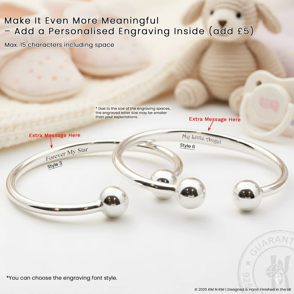 Sterling Silver Baby ID Bangle✔️Personalised Christening Keepsake✔️Free Engrave - Image 4 of 4