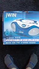 jWIN JX-CD512 Portable CD Player AM/FM Stereo Radio Blue/White Headphone
