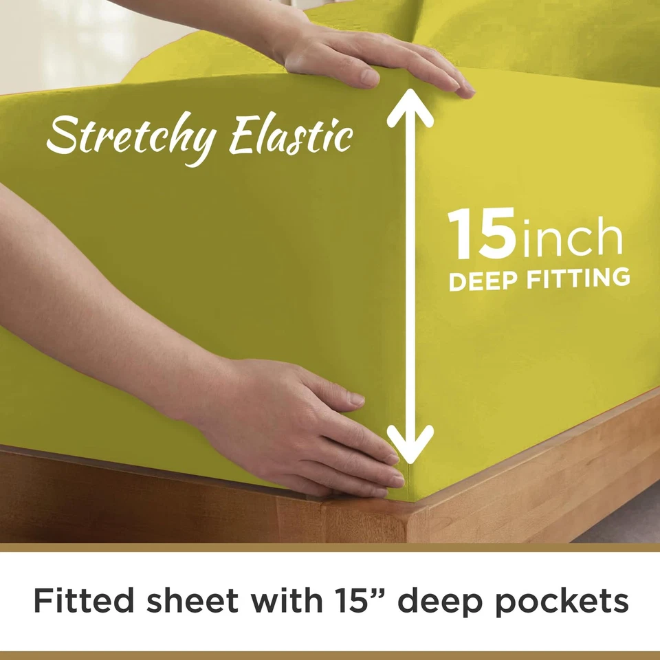 3 PC Yellow Twin XL 100% Microfiber Double Brushed Sheet Set 15 inch Deep Pocket - Image 4 of 4