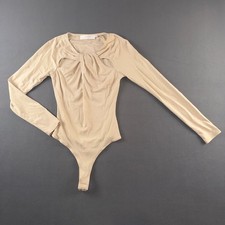 ASTR The Label Bone Beige Twist Front Cut Out Long Sleeve Bodysuit AT17022 XS