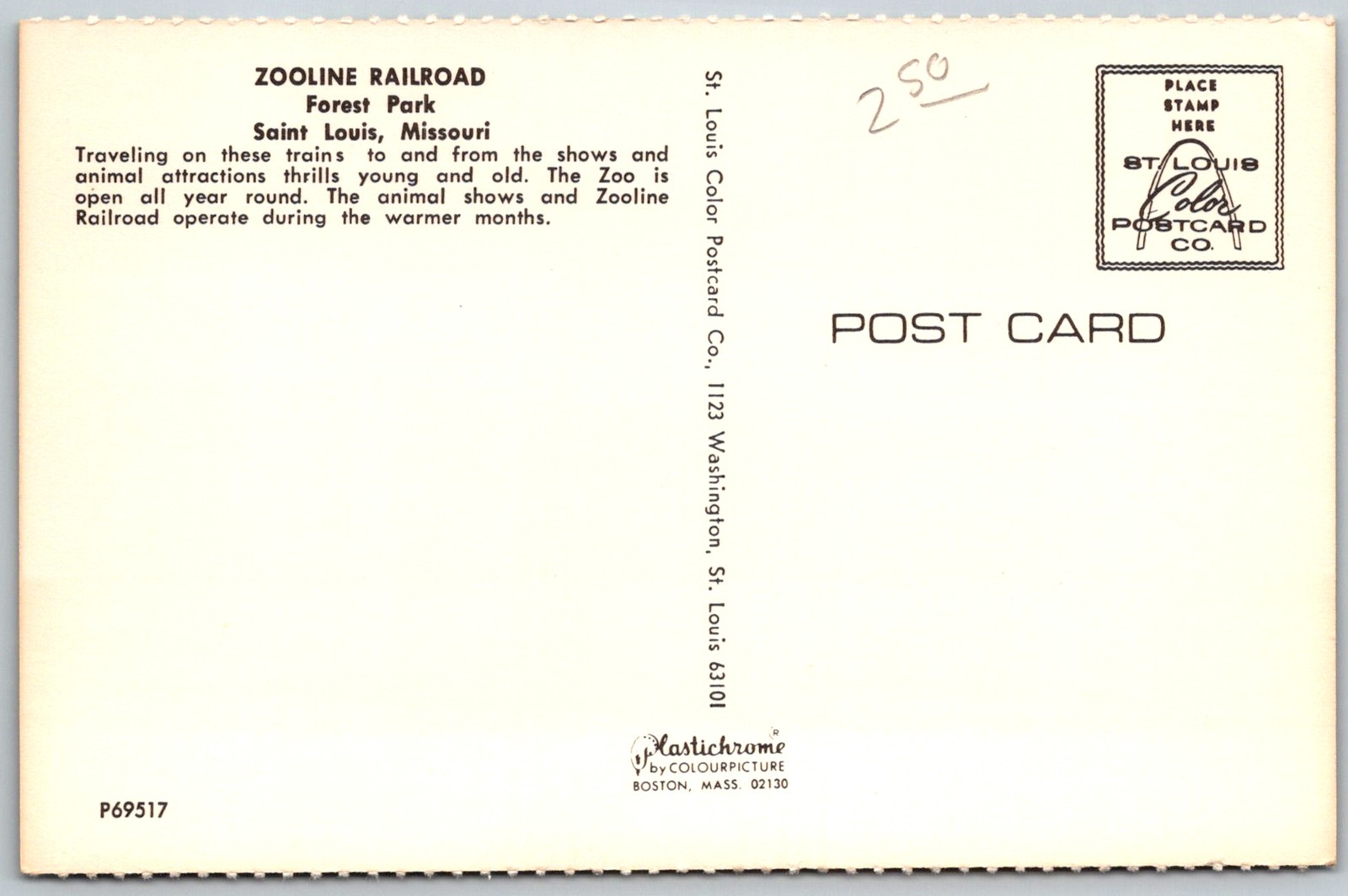 Vtg Postcard Zooline Railroad Forest Park Saint Louis, MO 1970s