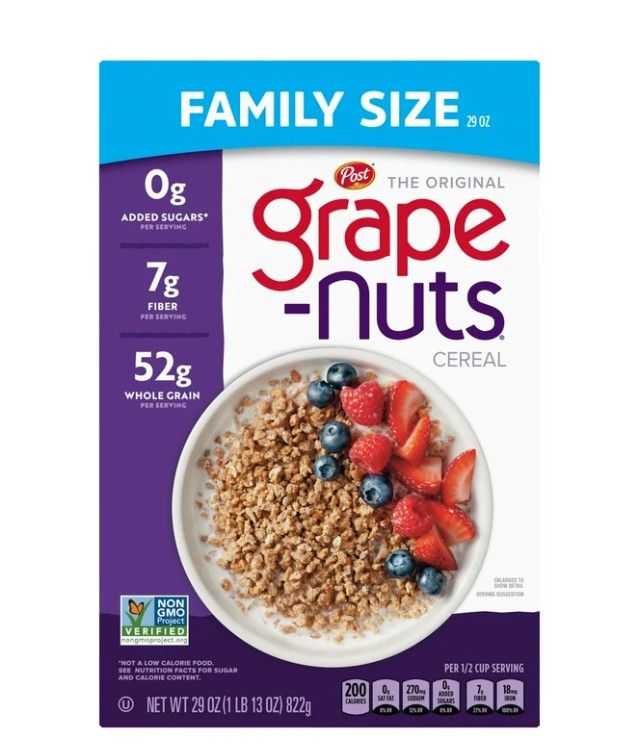 Post Grape Nuts Original Breakfast Cereal, Crunchy Breakfast Cereal 29 oz Box
