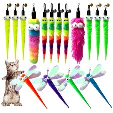 Cat Worm Teaser Toys Wand Attachments Fishing Pole Toy Refill - 16pcs Assorte...