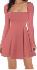 Lrady Womens Square Neck Bodice Dress Long Sleeve Flare A Line Club Size M