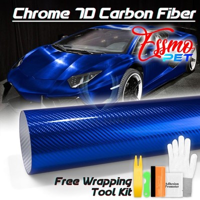 ESSMO PET Chrome 7D Carbon Fiber Blue Vinyl Wrap Film Decal Sticker Air Release