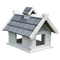 Vogelfutterhaus Vogelhaus Futterstation Grau Weiß Holz Vogelvilla VogelhäUschen