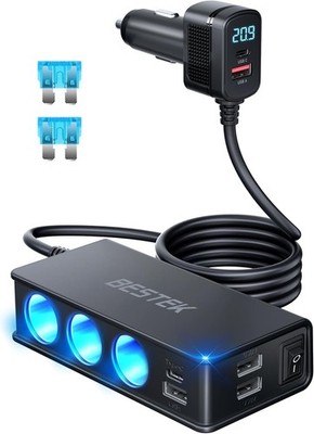 BESTEK 9 in 1 Car Charger Adapter,148W 3-Socket Cigarette Lighter 