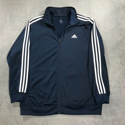 Adidas Track Jacket Men's Large Navy Blue Full Zip Three Stripe Sports Bomber