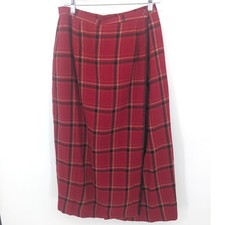 Requirements Maxi Skirt Womens 12 Red Plaid Wool Blend Wrap Vintage Christmas