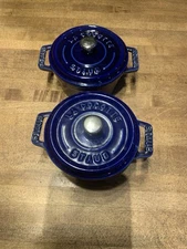 Staub Cast Iron Mini Cocotte - Round -Dark Blue - 0.25 Quart - Lot Of 2